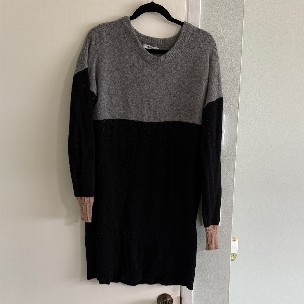 Madewell Long Sleeve Colorblock Dress - Gray, Black, and Brown